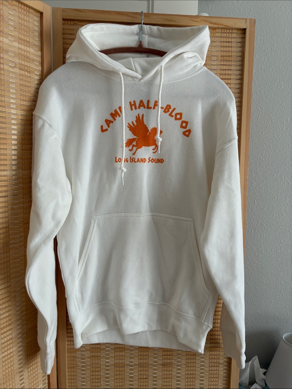 Unbranded Men's Cream Crewneck Sweater with Orange Graphic